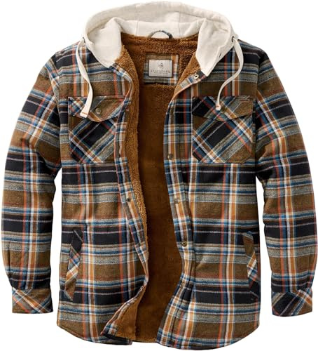 Legendary Whitetails Herren-Kapuzenhemdjacke, kariert, Flanell, mit Berberfutter und Polyfill-Isolierung