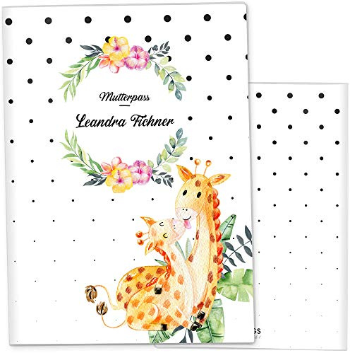 OLGS Mutterpasshülle Mommy Love Dots Giraffe, personalisiert mit Namen für Schwangerschaft