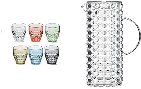 Guzzini Set 6 Bicchieri Bas Tiffany Assorted & Caraffa Tiffany, Trasparente, 11.5 X 18.5 X H25.5 Cm