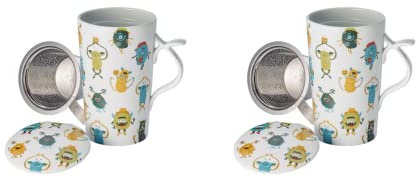 Teemando® - 2 tazzine da tè Jumbo, in porcellana, con filtro in acciaio INOX e coperchio, 0,4 l, 2 tazze