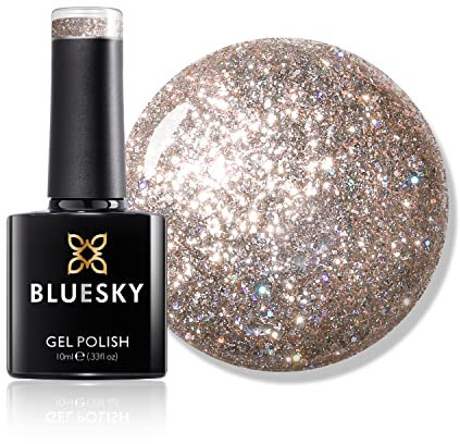 Bluesky Dazzling Platinum Gel Nail Polish 10ml, Steal the Show - BDP03, Gold Glitter Gel Nail Polish for 21 Day Manicure, Requires Curing Under LED UV Nail Lamp