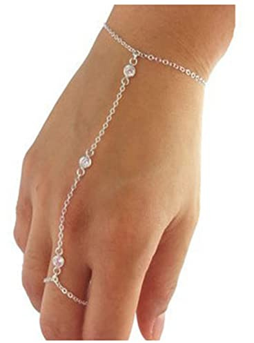 Yheakne Boho Pulsera De Cristal Dedo De Plata Esclavo Brazalete De La Muñeca Del Anillo De Diamantes De Imitación De La Vendimia Personalizar La Cadena De La Mano Para Las Mujeres Y Las Niñas Regalos