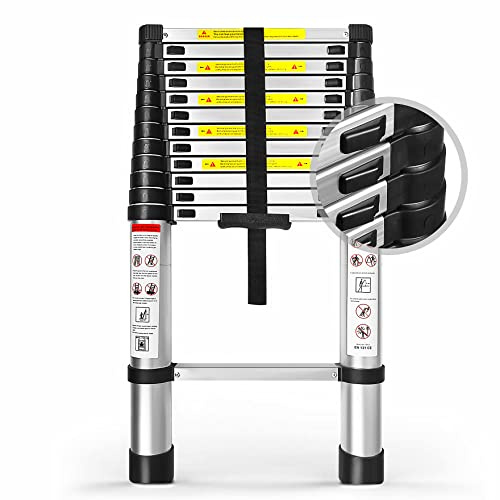 12.5FT Telescoping Ladder, Aluminum extendable Ladder, Retractable Extension Ladder for Home and Outdoor Work, Load Capacity 330 pounds