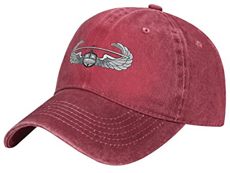 YINGD Denim Baseball Cap Proud Army Air Assault Wings Denim Hip-Hop Cap Atmungsaktiv Waschbar Baseball Unisex für Männer Frauen, rot, One size