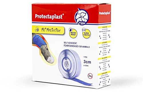 Protectaplast Selbstklebender Blau Verband für Haustiere (3cm x 4,5m) - Selbsthaftende Bandage ohne Latex & Klebstoff für Hunde, Katzen, Pferde - Hund & Katze Verbandsmaterial Wunden & Gelenke