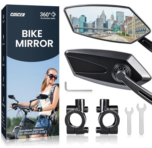 Bike Mirror Handlebar Mount 360° Adjustable 2pcs, Accessories Bike Side Mirror, E Bike Mirrors for Handlebars, Scooter Mirrors for Handlebars with Scratch Resistant Glass, E Bike Rear View Mirror
