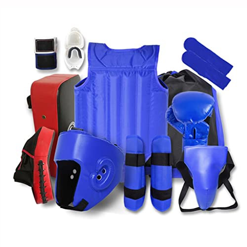 Kopf, KöRper Und Fuß Schutz GeräT Set Kampfkunst Protektor Ausrüstungen, Sparring Gear Set Für Sanda Kickboxing Kit 11pcs Gear Set Für Männer (Size : Red)