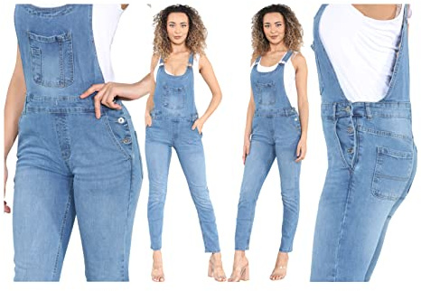 imporio 11® Ladies Women Denim Dungarees Long Length Pinafore Dungaree Denim Jumpsuit UK Sizes 8-10-12-14-16-18-20-22 (as8, numeric, numeric_18, regular, regular, Light Wash)