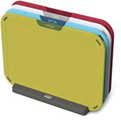 Joseph Joseph Duo Icon 4-teiliges, farbcodiertes Schneidebrett-Set mit Aufbewahrungsständer, Multicolour