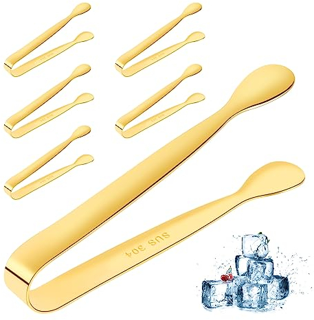Eiszange Zuckerzange,6 Stücke Edelstahl Eiszange Eisschaufel Eiswürfelzange Zuckerzange Eisschaufel SüßIgkeiten Zuckerzange Eiszange Gold Servierzange für Hochzeit Party Bar Büfett
