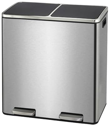 Panana 30L Dual Trash Can Kitchen Waste Rubbish Garbage, Dual Step Garbage Can & Recycle Bin with 2 Removable Inner Buckets (Grey, 30L)