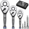 VORXEON Set Chiavi a Cricchetto Reversibili 3 Pezzi (1/4, 3/8, 1/2) con 3 Prolunghe - Maniglia 72 Denti a Sgancio Rapido, Acciaio Cr-V per Alta Resistenza