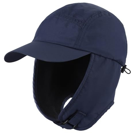 Decentron Gorro de invierno para niños con orejeras, gorro de forro polar, azul marino, 3-7 años
