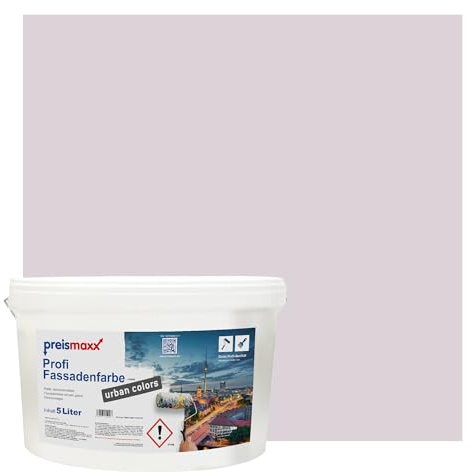 Preismaxx Profi Fassadenfarbe Lila Mauve silikonharzverstärkt aussen 5l | Für Putz Beton, Abperleffekt, wasserabweisend, UV-beständig, hohe Deckkraft, rissfüllend, diffusionsoffen, Made in Germany,