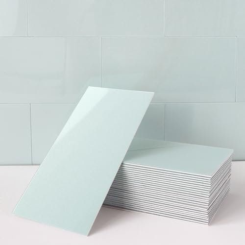 M MOFIT Large Subway Wall Tiles Self Adhesive for Kitchen,Individual Tile Stickers Stick on Tiles Bathroom Waterpoof CM 10x20(Green 23Tiles)