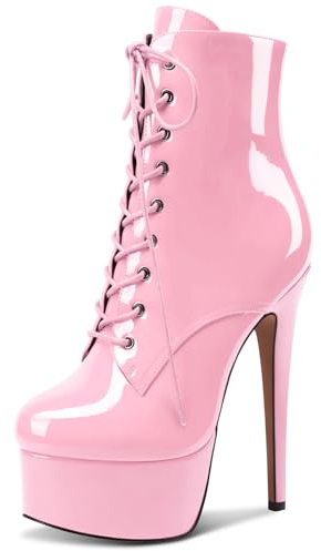 NobleOnly Femme Plateforme Cheville Hauteur Bottes Lacets Bottines Aiguille 16CM High Heels