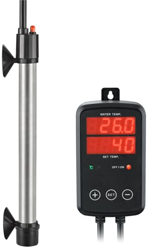 Titan Aquarium Heizung 300W, Tauchbare Aquarium Heizstab mit LED-Digitaler Temperaturregler, 0℃~40℃ Einstellbar, Geeignet für 150l ~ 220l Salzwasser Süßwasser Aquarien Schnelle Heizung, MX-9016(300W)