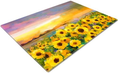 Glass Chopping Board 50 x 40 | Kitchen Worktop Protector | Multifunctional Cutting Board | Work Top Savers | Kitchen Accessories | Extra Large | Sunflower Sunset