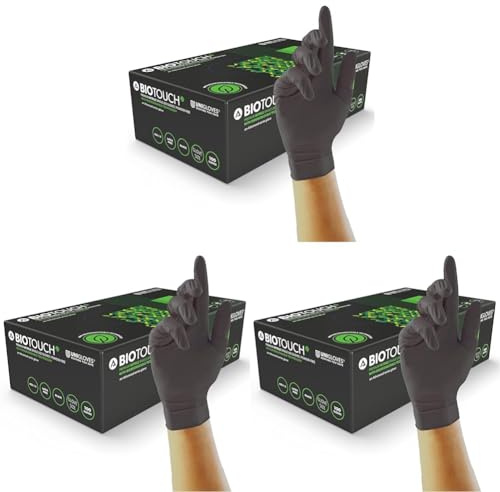 UNIGLOVES BioTouch Nitrile Disposable Gloves - Biodegradable, Multipurpose, Medical Grade Examination Gloves - Box of 100 Gloves, Black, Small (GM0092) (Pack of 3)