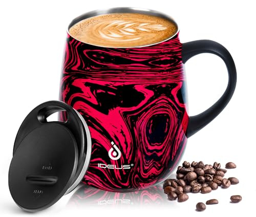 Ideus 16 oz Insulated Coffee Mug with Handle and Lid (Red Zebra)