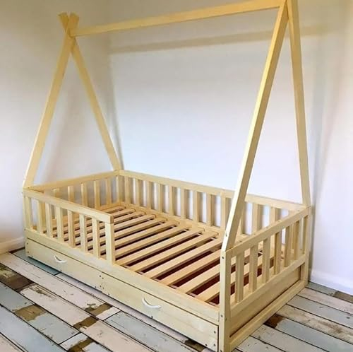 HOMEforDREAMS: Kleinkinderbett, Bettdesign basierend auf der Tipi-Struktur, mit Schubladen (200x90cm)