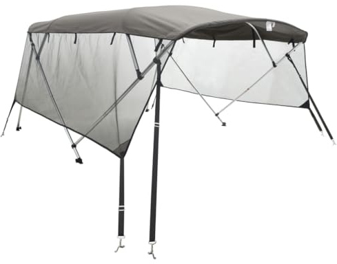 vidaXL Bimini Prua con paredes laterales, red 4 arcos, 243 x (230-244) x 137 cm, Bimini para embarcación, toldo para barco, cubierta para embarcación