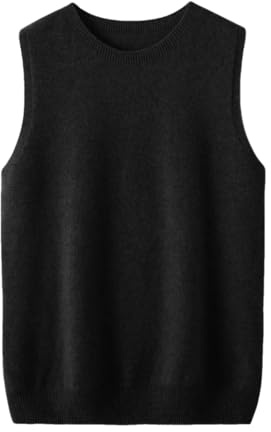 Pull basique sans manches à col rond en laine pour femme Printemps Été Décontracté Solide Gilet en tricot, Noir , M
