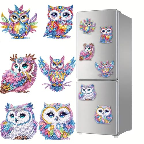 CXINLky DIY Diamond Art Painting Kühlschrankmagnete, Eule Diamant Malerei Kühlschrank Magnete Kits Home Dekoration für Whiteboard, Pinnwand, Kühlschrank, Magnettafel-02
