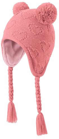 KAKU NANU Cappello Bambino Cappello Lana con PON PON Bambina Invernale Cappello con Copriorecchie Cappelli Neonata Rosa 2 3 4 Anni