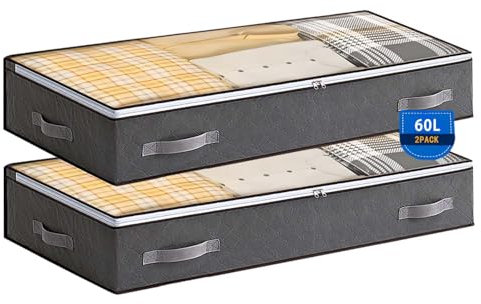Boic 2 Stück 60L Unterbettkommode, Unterbett Aufbewahrung, Große Aufbewahrungsbox Mit Deckel, Faltbare Bettkasten Aufbewahrung Für Bettwäsche Schrank Für Bettdecken Decken Kleidung