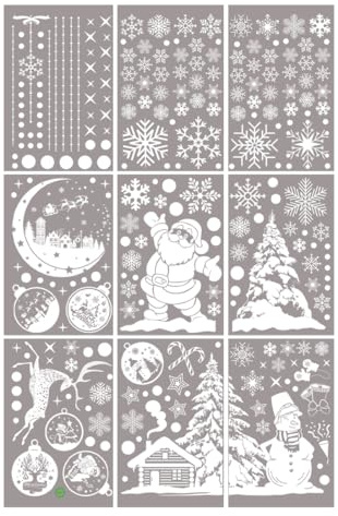 GXGM 260 Pcs Nepfaivy Stickers Autocollant Noel Fenetre Blanc Stickers Noel Vitre Réutilisable Noël Autocollant pour Fenetre Sapin Flocons de Neige Decoration Noel Interieur Maison Vitrine Verre