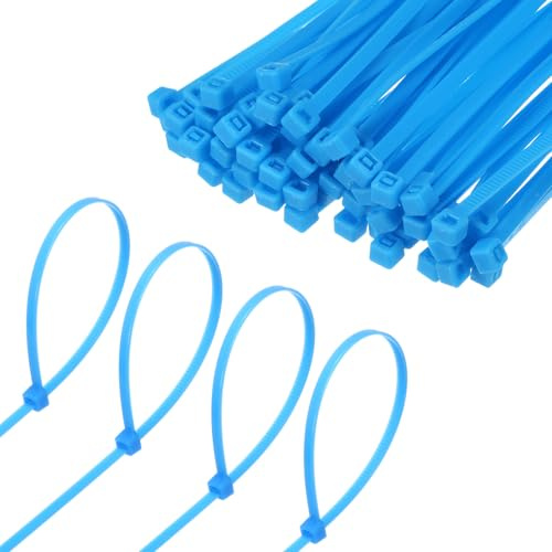 M METERXITY 100 Pcs Colliers de Serrage en Nylon de 8 Pouces 40 Livres Colliers de Câble en Nylon auto-Bloquants pour Intérieur/Extérieur/Maison/Bureau/Jardin/Atelier/Fixation [Bleu]