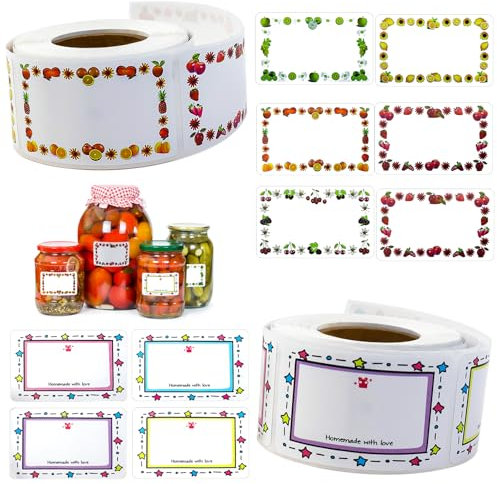 Marmeladen Etiketten Selbstklebend, Etiketten zum Beschriften, 50 x 30mm Beschriftungsetiketten, Zwei verschiedene Muster, für Gläser, Marmelade, Flaschen, Tüten(500 Stück)