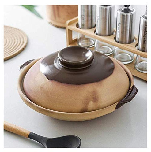 KJULKJKHJ Cacerola de Barro para cocinar, cazuela aislada con Tapa, cazuela de cerámica Poco Profunda Antiadherente, Olla Caliente