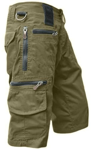 Generisch Arbeitslatzhose Herren, 3/4 Outdoor Hose Wanderhose Leicht Atmungsaktiv Shorts Sommer Freizeithose Mit Taschen Shorts Herren Gothic Bermuda Shorts Für Hosen Bermudas (XXL, Green)