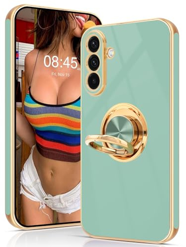 Tveinan for Samsung Galaxy S25 5G Case with 360° Rotation Ring Holder Stand, Slim Soft Shockproof Cover with Magnetic Car Holder Flexible TPU Phone Case for Samsung S25 - Light Cyan