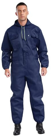 TiaoBug Tuta da Lavoro Meccanico Uomo Tuta Intera da Lavoro con Cappuccio Tute Officina Meccanica Agricoltura Carrozzeria Jumpsuit Romper Overall Coverall Blu scuro 4XL