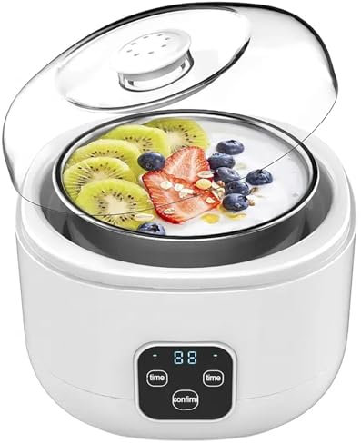 MIDUOLAI Yogurt Maker, Piccola Macchina Elettrica per Fare Lo Yogurt, Pentola Interna in Acciaio Inossidabile da 1l, con Controllo della Temperatura Costante, Natto Maker,Bianca