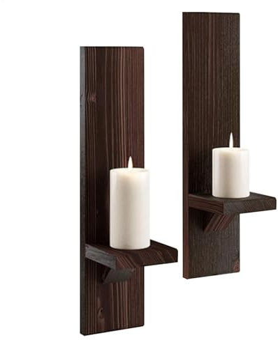 Rustikaler Wandkerzenhalter, Vintage-Säulenleuchter, Holz-Wachslichthalter, Barriere-Halterung, 39 x 10 x 8 cm, perfekt für Schlafzimmer, Wohnzimmer, Küchendekoration