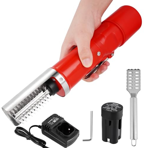 MXBAOHENG Red Electric Fish Scaler Remover Cordless Fish Scale with Waterproof Powerful Motor for Fish Scaling (1 Battery)
