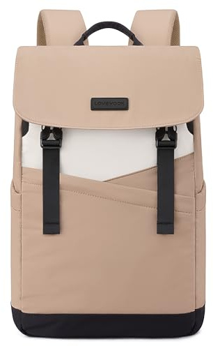 LOVEVOOK Rucksack Damen Herren, 15.6 Zoll Laptop Schulrucksack Teenager Mädchen Elegant, Leichte Schultasche Backpack Wasserdicht, Tagesrucksack Daypack Woman für Uni Schule Reise Arbeit, Khaki Beige