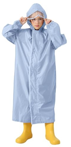 Generisch Manteau de pluie pour enfant avec cartable, garçons, filles, étudiants, enfants, couleur unie, long manteau de pluie, chevaux, montre-bracelet, bleu, 12-14 ans