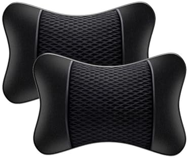 SNAHLPER 2 Stück Auto Leder Nackenkissen für VW Golf 6 GTI Golf 7 Golf 7 GTI Golf TDI Golf, Ergonomische Nackenstütze Kissen, Foam Cervical Support, Atmungsaktiv Bequem,Black