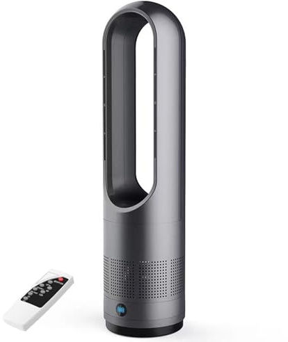 Genérico Ventilador de torre sin aspas de viento natural, 8 velocidades, con control remoto, oscilación de 80°, ventilador eléctrico de pie para escritorio, 55 cm de alto, pantalla LED