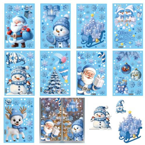 HQRKOTM 9 Blatt Fensterbilder Weihnachten, Fensterbilder Weihnachten Kinder,Wiederverwendbare Haftende PVC Aufkleber für Glasfenster, fensterbilder Selbstklebend für Weihnachtsdeko.