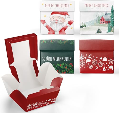 Geschenkboxen Weihnachten Pop-up – 4 Geschenkkisten zum Befüllen im Set – 10 x 10 x 10 cm – Weihnachtschachteln Boom Explosion Überraschung – (Weihnachten - Set 3)