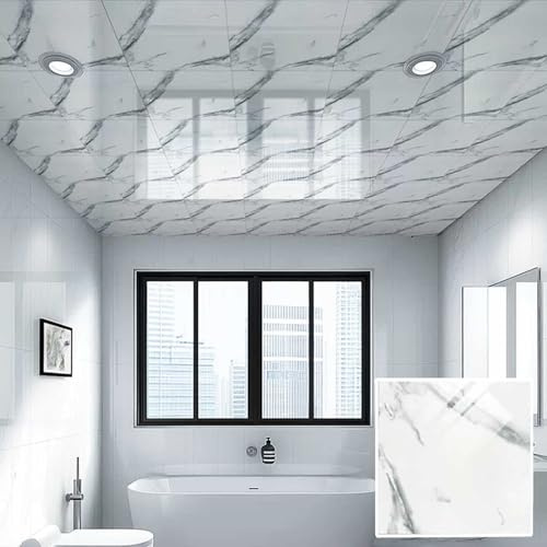 Pannelli Controsoffitto Pannelli per Soffitto Moderni da Applicare, Carta da Parati per Soffitto in PVC Decorativa Quadrata, Pannelli di Rivestimento per Soffitto Impermeabili(Marble,100pcs(9㎡))