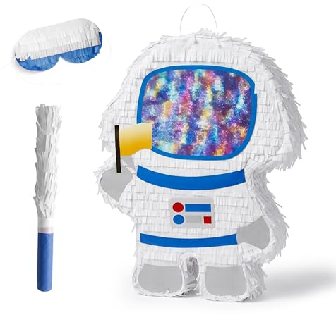 Relaxdays Pinata Astronaut, mit Stab & Maske, Partypinata für Kinder, Geburtstag, zum Befüllen, HxBxT: 40x30x9 cm, bunt
