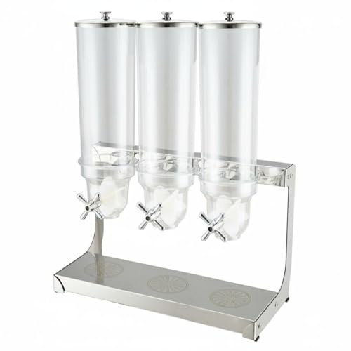 Ronyme Distributeur de Céréales Distributeur de Grains Distributeur de Snacks Contenant Clair Cadre Solide en Acier Inoxydable Poignée Douce pour Dosage, Distributeur De Céréales Triple De 3,5 L