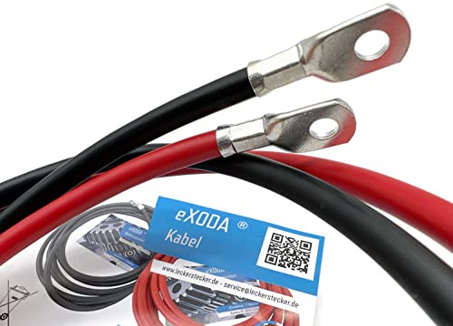 eXODA Batteriekabel Set 35mm² 100cm M8 rot schwarz 235A 12V hitzebeständig | Batteriekabel, 35 mm², 100 cm Länge, 235A bei 12V, hitzebeständig bis 70°C, Ösen-Schraubenöffnung M8, hohe Leitfähigkeit